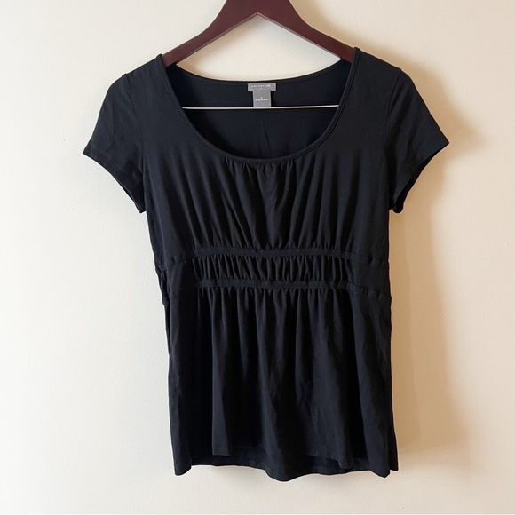 Ann Taylor Tops - Ann Taylor Modal Black Short Sleeve Top Ruched Front Size Small Round Neck